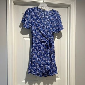 Blue floral wrap dress